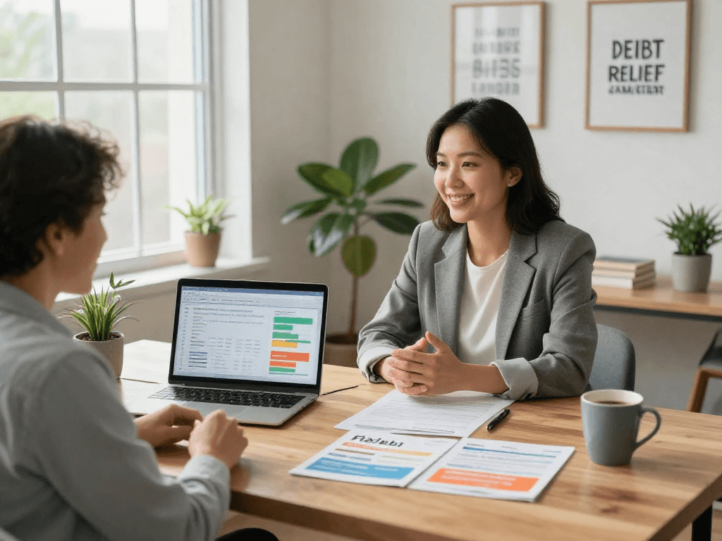 Personal consultation scene for debt relief Canada, highlighting financial counseling and support.