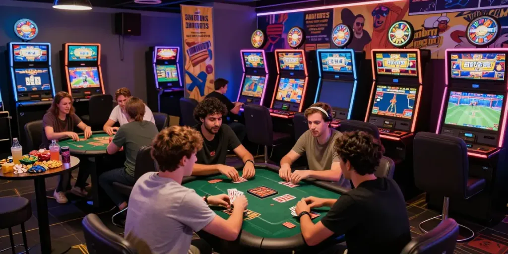 Exciting gaming experience at TX88 featuring players engaged in slot and card games, highlighting the vibrant atmosphere of https://tx88bet.vip/.
