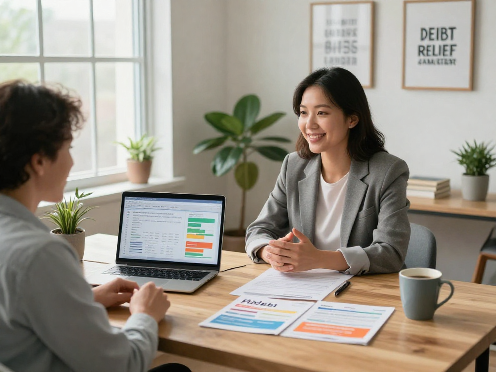 Personal consultation scene for debt relief Canada, highlighting financial counseling and support.