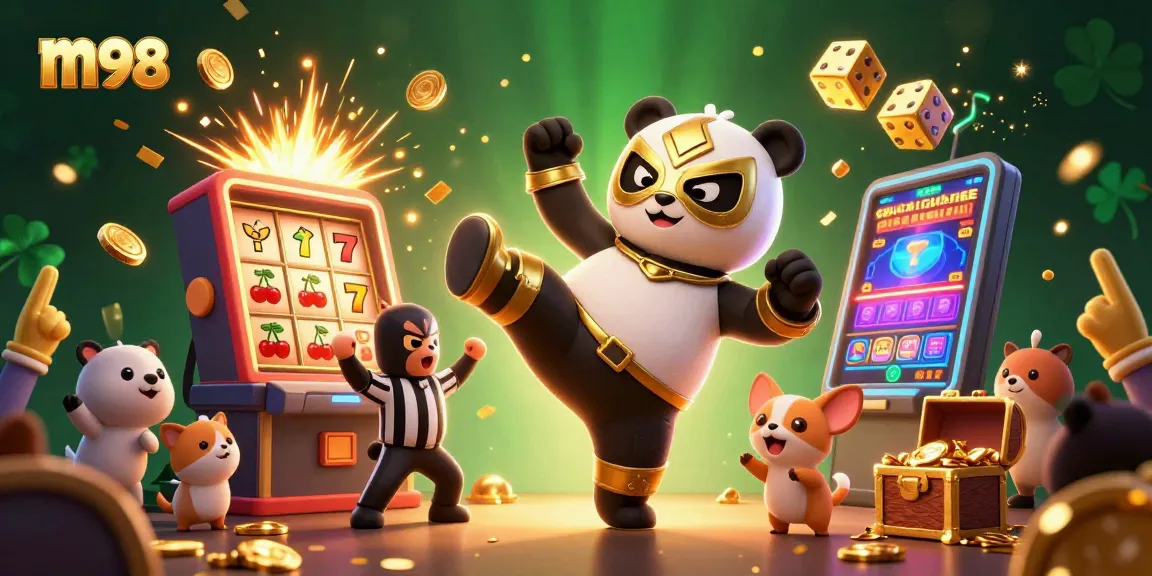 Watch the m98 slot machine explode with a jackpot as our wrestling panda flies through the air!